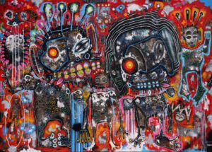 Mederic Turay Plasticien Contemporain Pangea 250x180 Acrylic Oil Coffee Burlap Collage En Canvas 2024 Mederic Turay